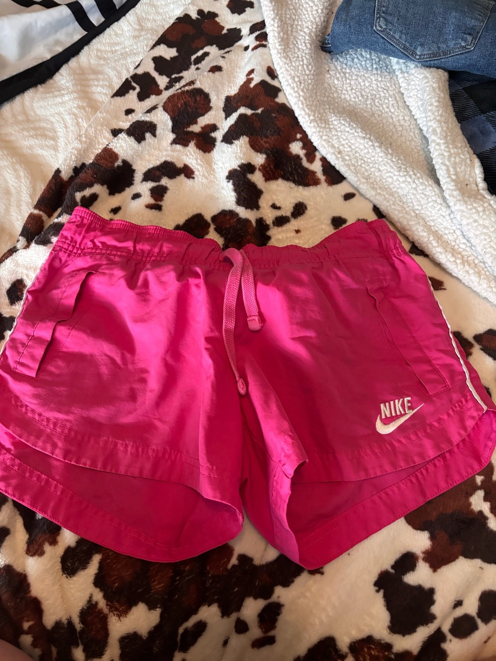 Nike Women's Bright Pink Athletic Shorts with Logo
